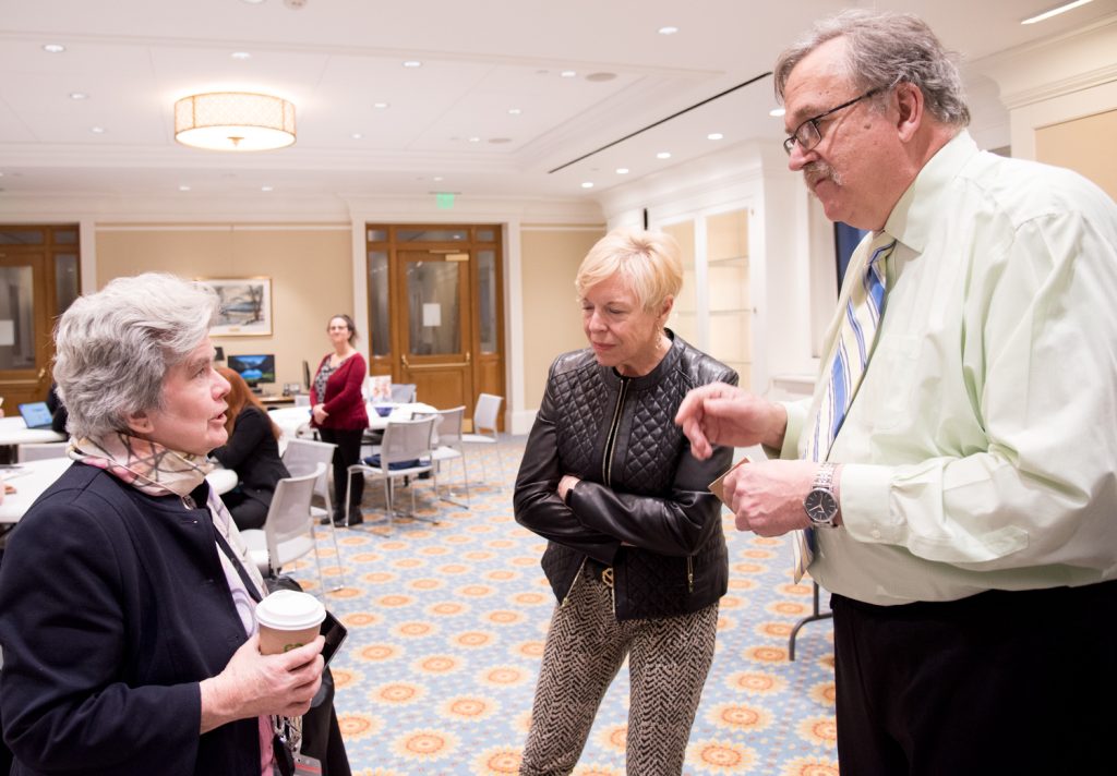 Rep. Kate Donaghue, Candace Kuebel (PACE) and Paul Lanzikos (DignityMA)