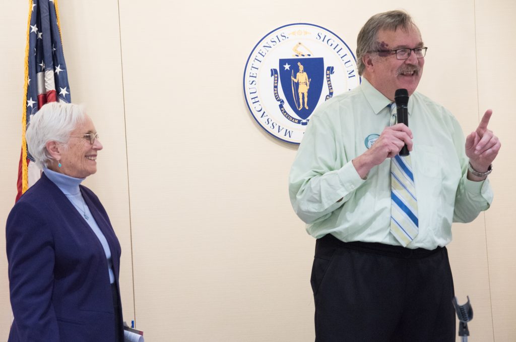 Sen. Pat Jehlen and Paul Lanzikos (DignityMA)