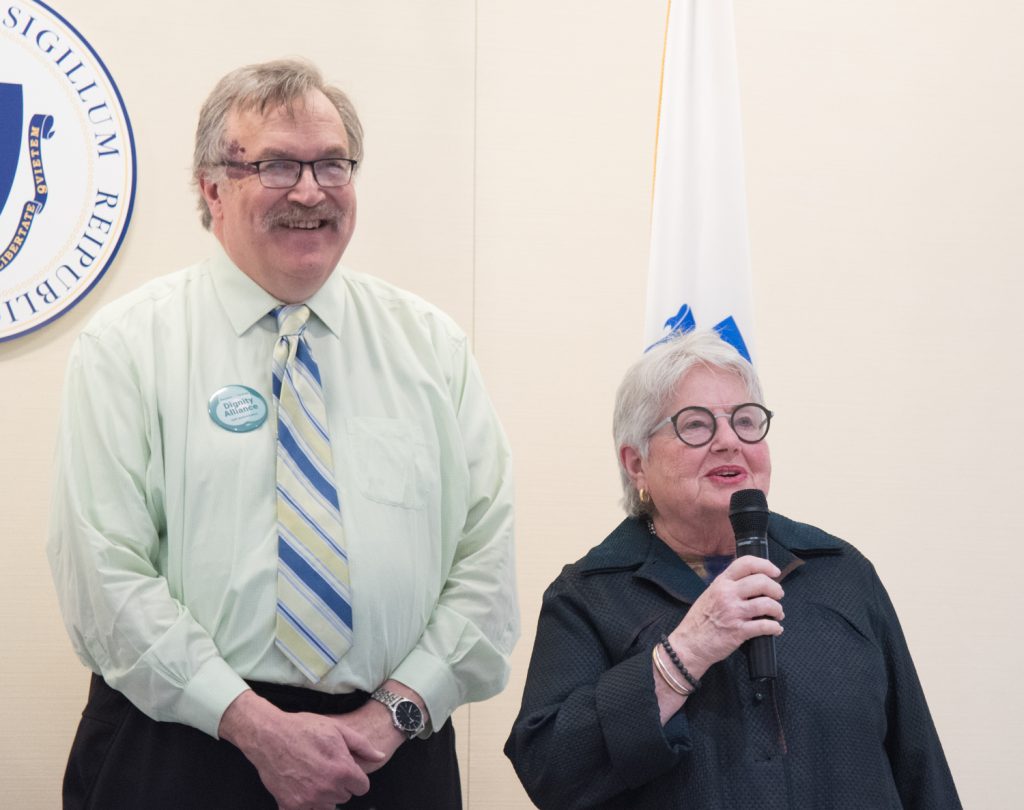 Paul Lanzikos (DignityMA) , Rep. Kay Khan