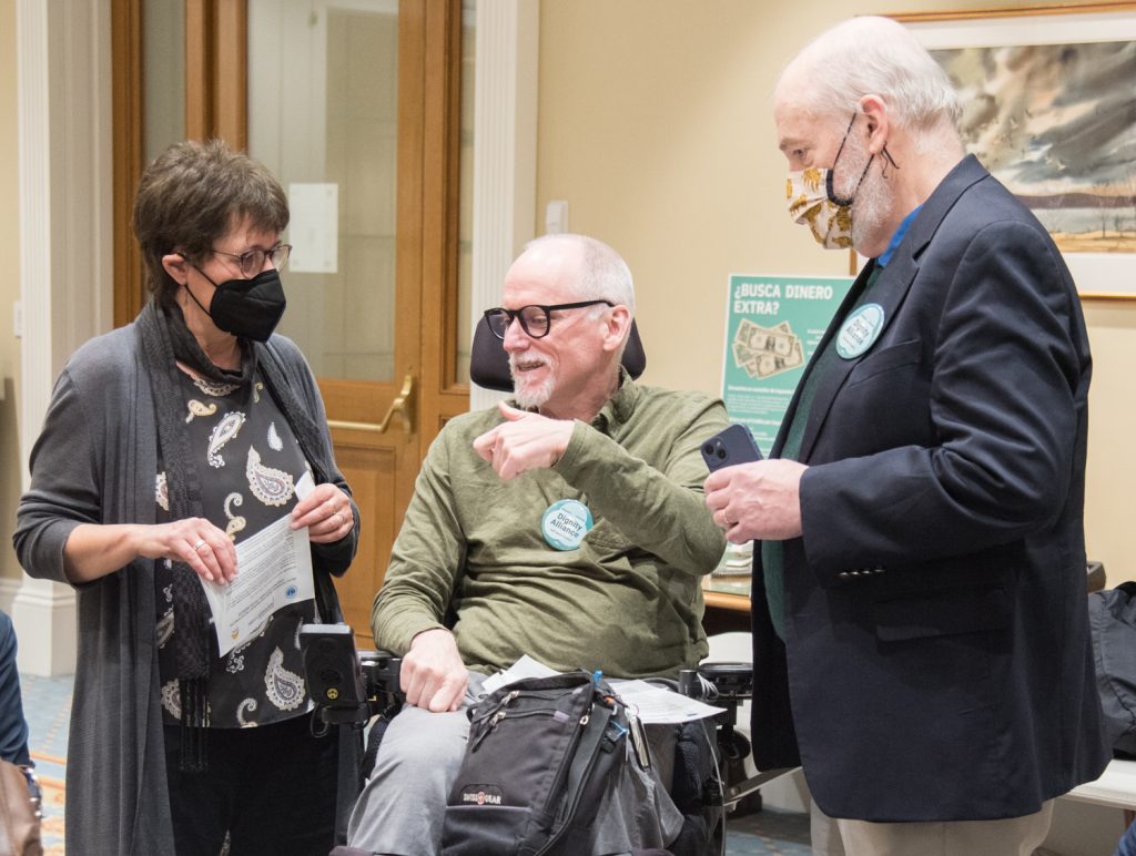 Rep. Mindy Domb, Rep. Mindy Domb,Chris Hoeh (DignityMA), Dr. Lachlan Forrow (DignityMA)
