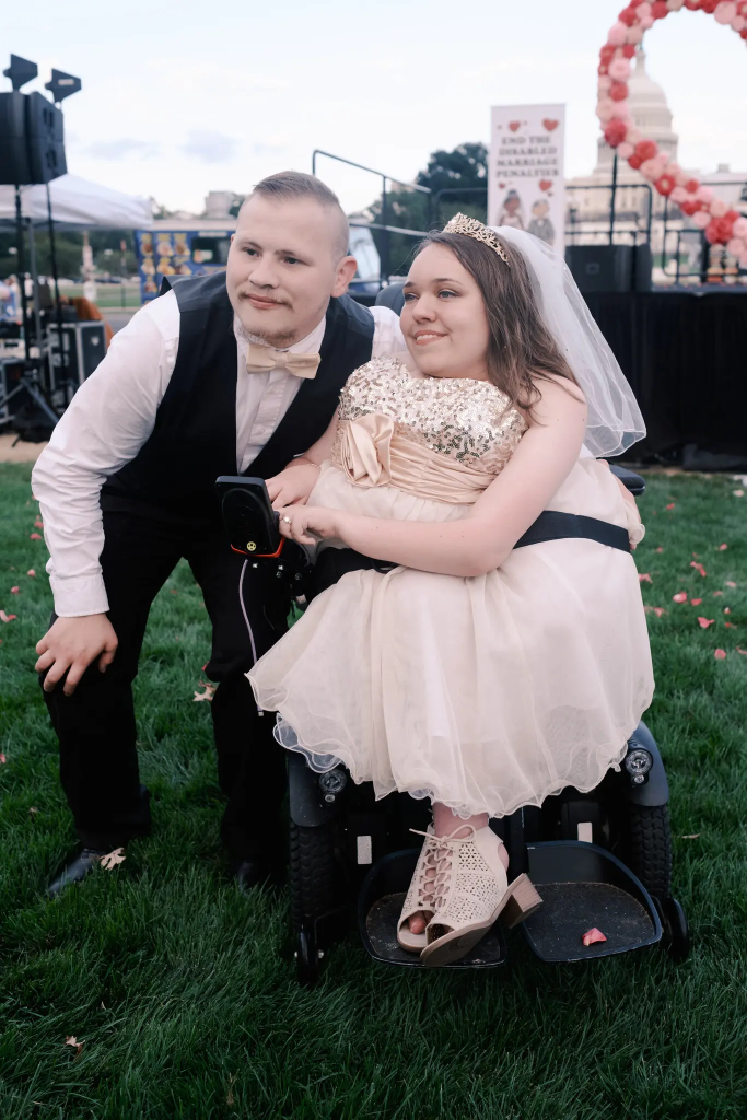 Devin and Amber Weise, dressed as bride and groom at Commitment Ceremony
