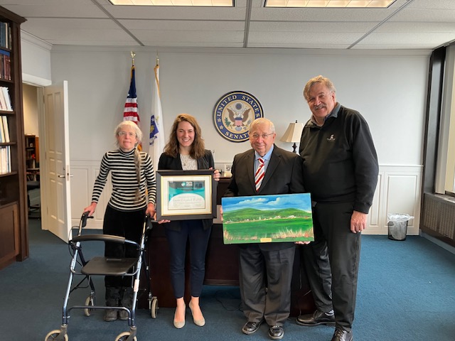 (L to R) - Presenting Senator Warren's Outstanding Federal Legislator Award to Warren State Director Janice Rotenberg, are; Sandy Novack, Ms. Rottenberg, Former Senator Dick Moore, Dignity Legislative Chair; and Paul Lanzikos, Dignity Alliance Coordinator